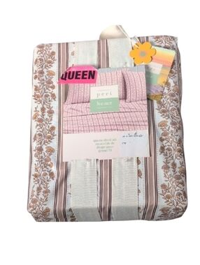 Peri Home Queen Sheet Set Tan Taupe Floral Print